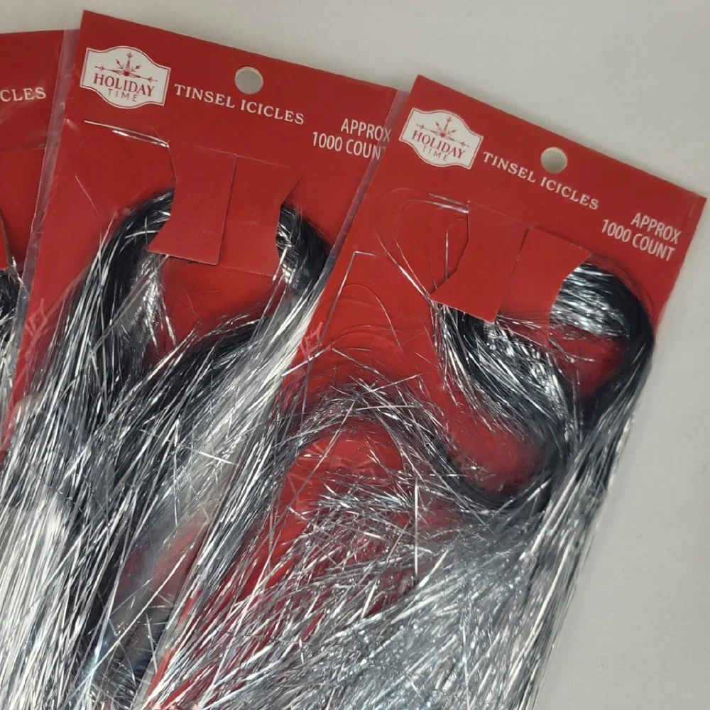 Holiday Time Silver Tinsel Icicles 4 Pack 1000 Count Each Christmas Decor New